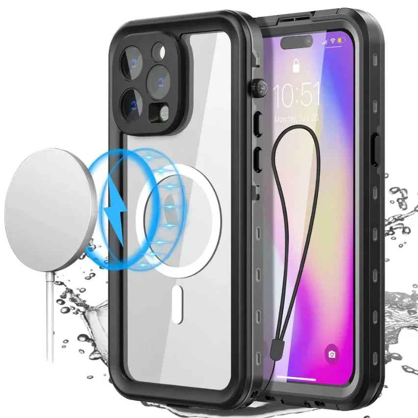RedPepper Waterproof MagSafe case for iPhone 15 Pro by techplus, showing the red protective case with MagSafe compatibility.