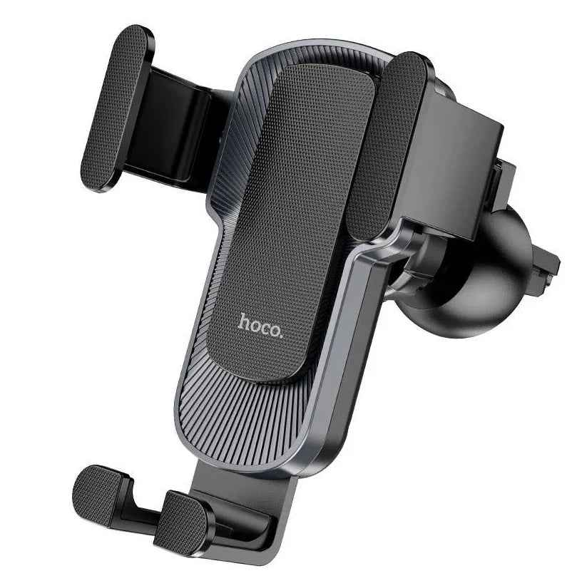 Techplus Hoco CA103 gravity car air vent phone holder with automatic clamp for 4.5 to 7-inch smartphones, mounted on car air vent.