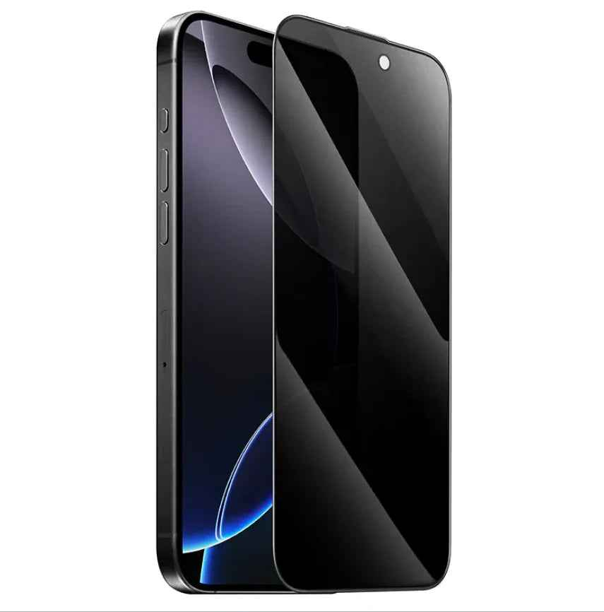 Techplus iPhone 15 Pro privacy tempered glass screen protector with 9H anti-spy coating and clear protective design.