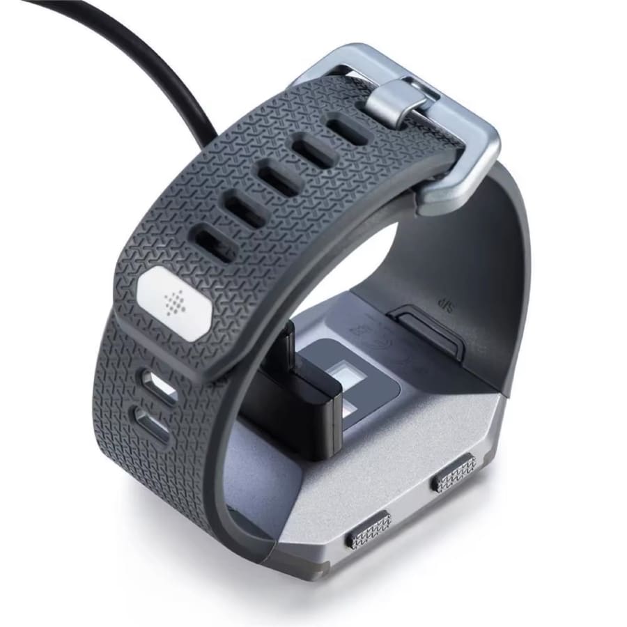 Black Fitbit Ionic charger compatible with Fitbit Ionic smartwatch, designed for secure and easy charging.