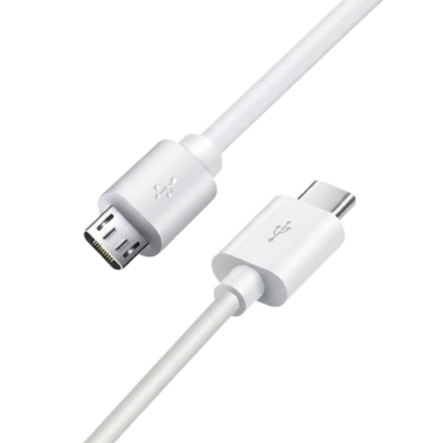 White 1m USB-C to Micro-USB charger cable for LG SmartWatch models G Watch, G Watch R, Urbane, and Watch Sport.