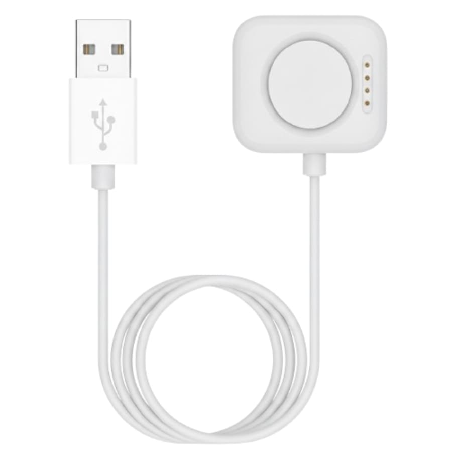 White USB-A magnetic charger cable for OnePlus Watch 2, 2R, or 3, 1 meter long, compatible with That Watch Shop accessories.