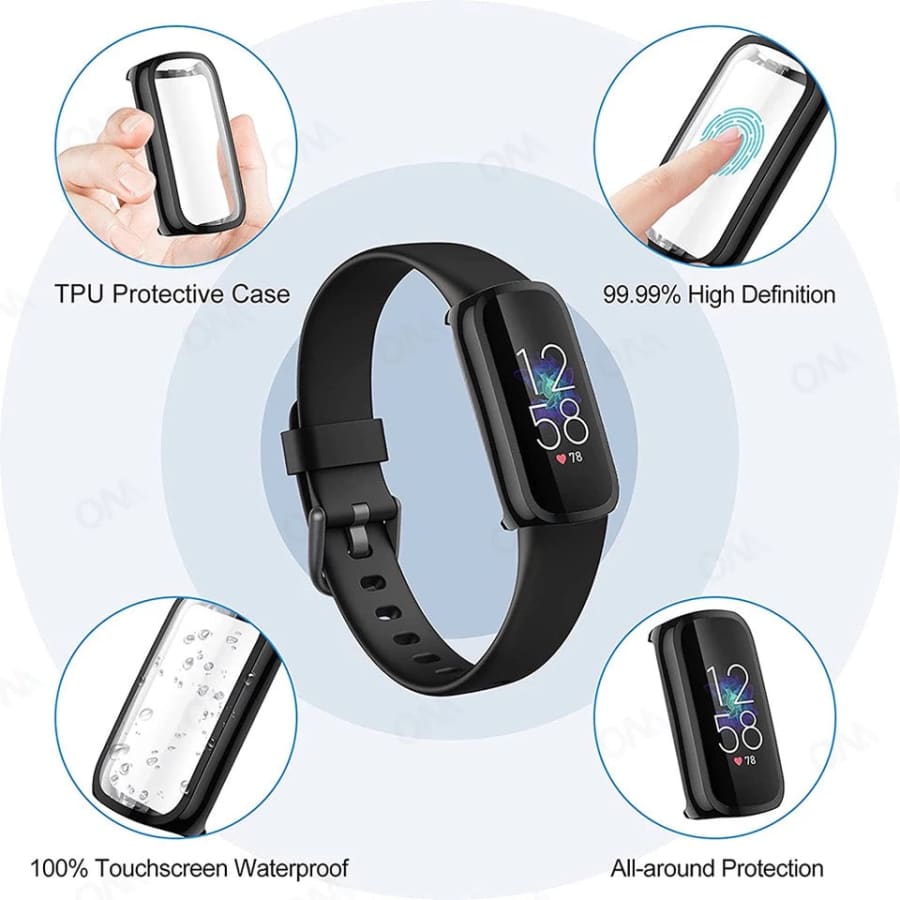Clear protective watch case for Fitbit Luxe by That Watch Shop, designed to safeguard the device with a transparent cover.