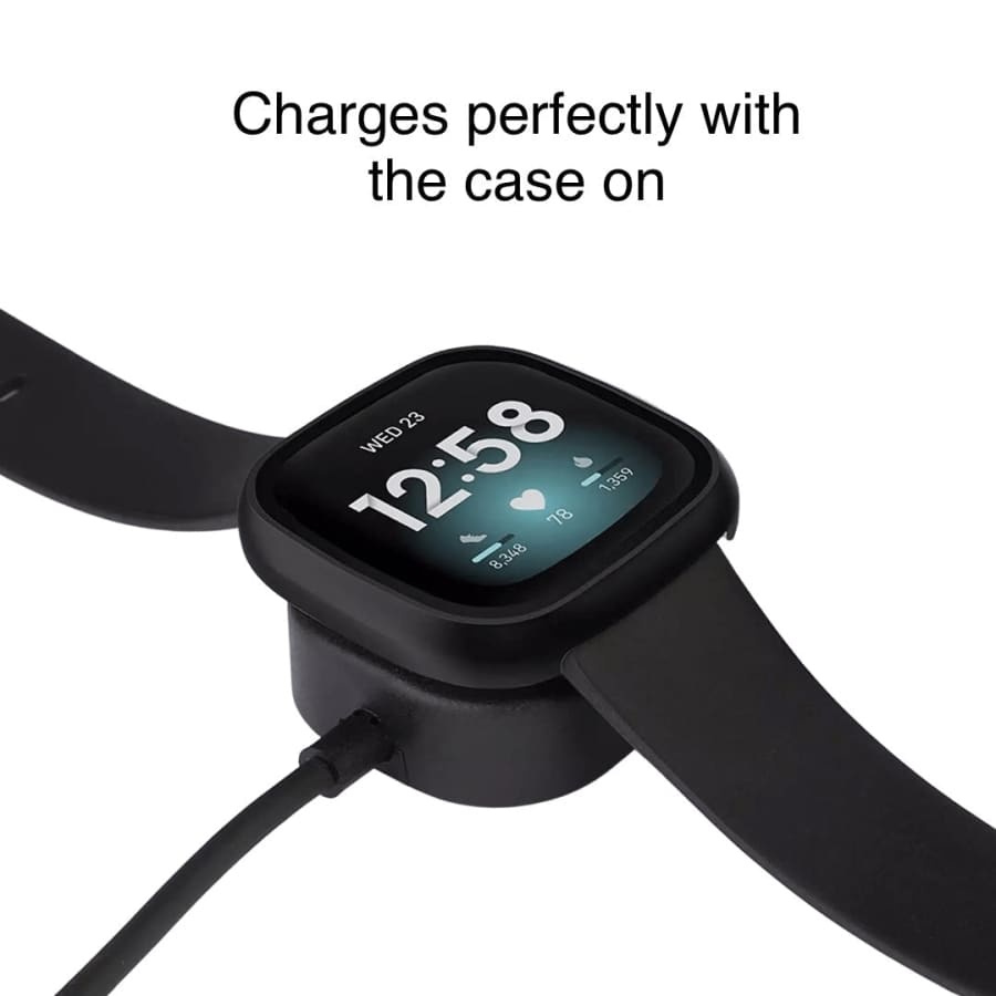 Black protective watch case for Fitbit Versa 4 by That Watch Shop, designed to safeguard the smartwatch.