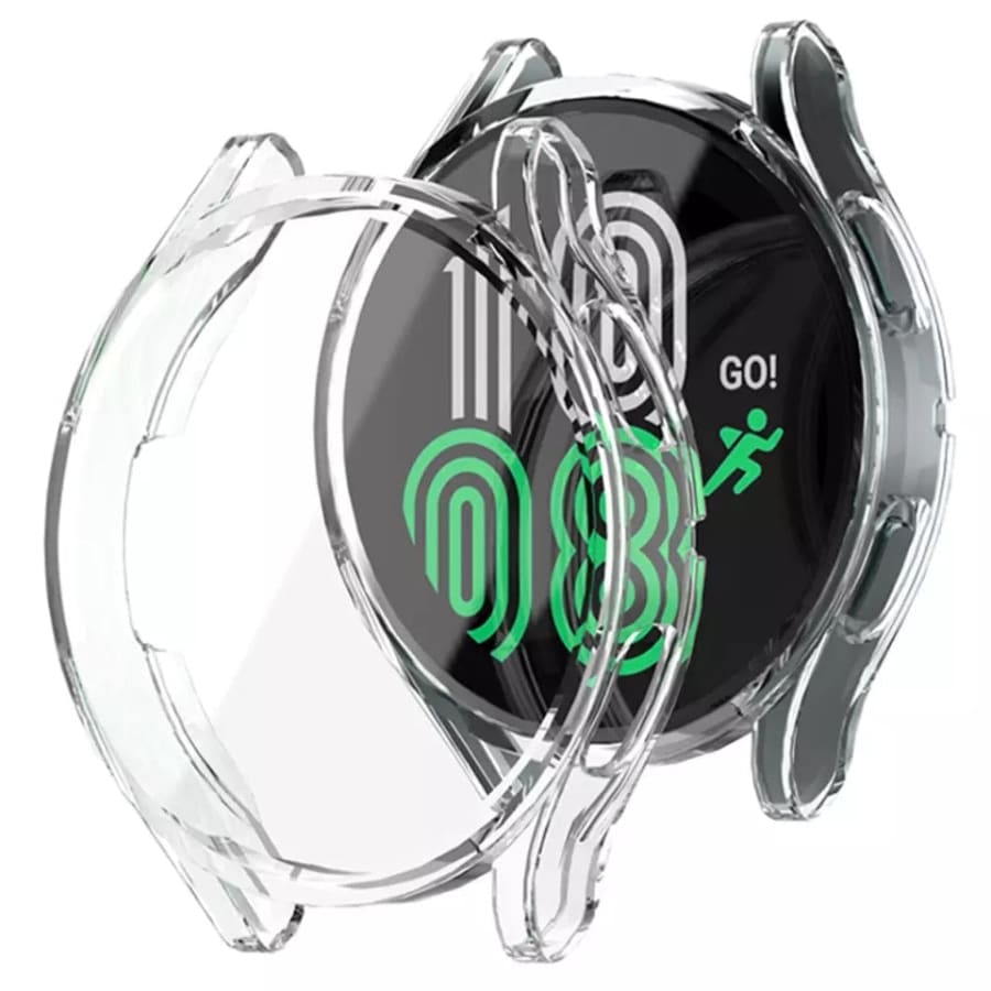 Clear protective watch case for Samsung Galaxy Watch 4 40mm from That Watch Shop, shown on the watch.