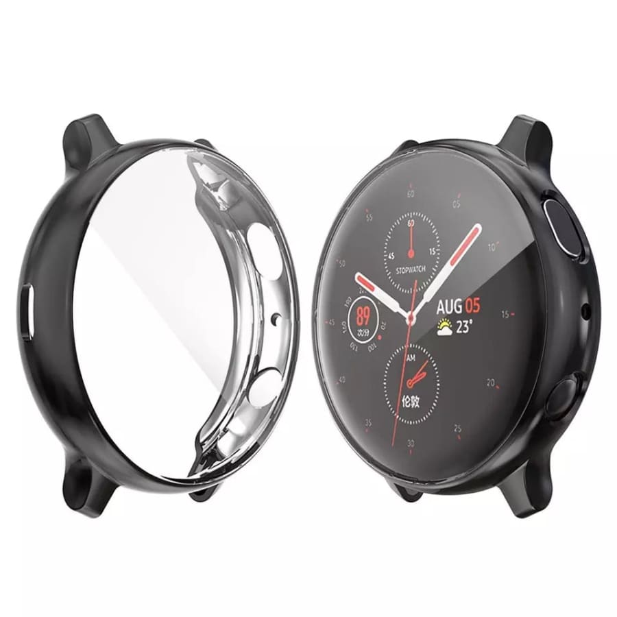 Black protective watch case for Samsung Galaxy Watch Active 2 44mm, designed to shield and enhance the watch's appearance.