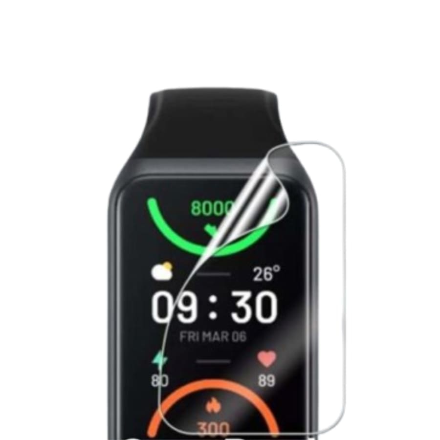 Hydrogel screen protector for Oppo Band 2 watch from That Watch Shop, shown in a pack of six, protecting the device screen.