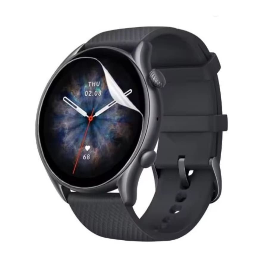 Hydrogel screen protector for Amazfit GTR 3 Pro smartwatch, pack of 6, showing clear, flexible protective film on watch screen.
