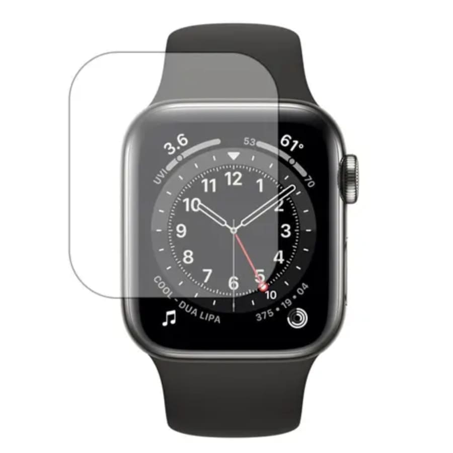Hydrogel screen protectors for Apple Watch Series 6 40mm, pack of 6, showing clear, flexible protectors on an Apple Watch.
