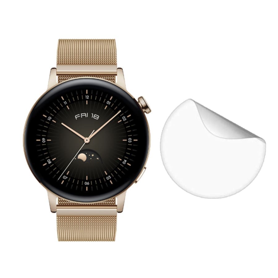 Hydrogel screen protectors for Huawei GT3 42mm smartwatch, pack of 6, showing clear, flexible protective film on watch screen.
