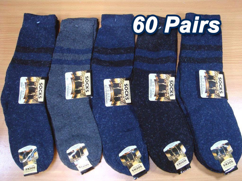 Set of 60 men's thermal and work socks by dealonlinenz, featuring warm, durable fabric suitable for work and cold weather.