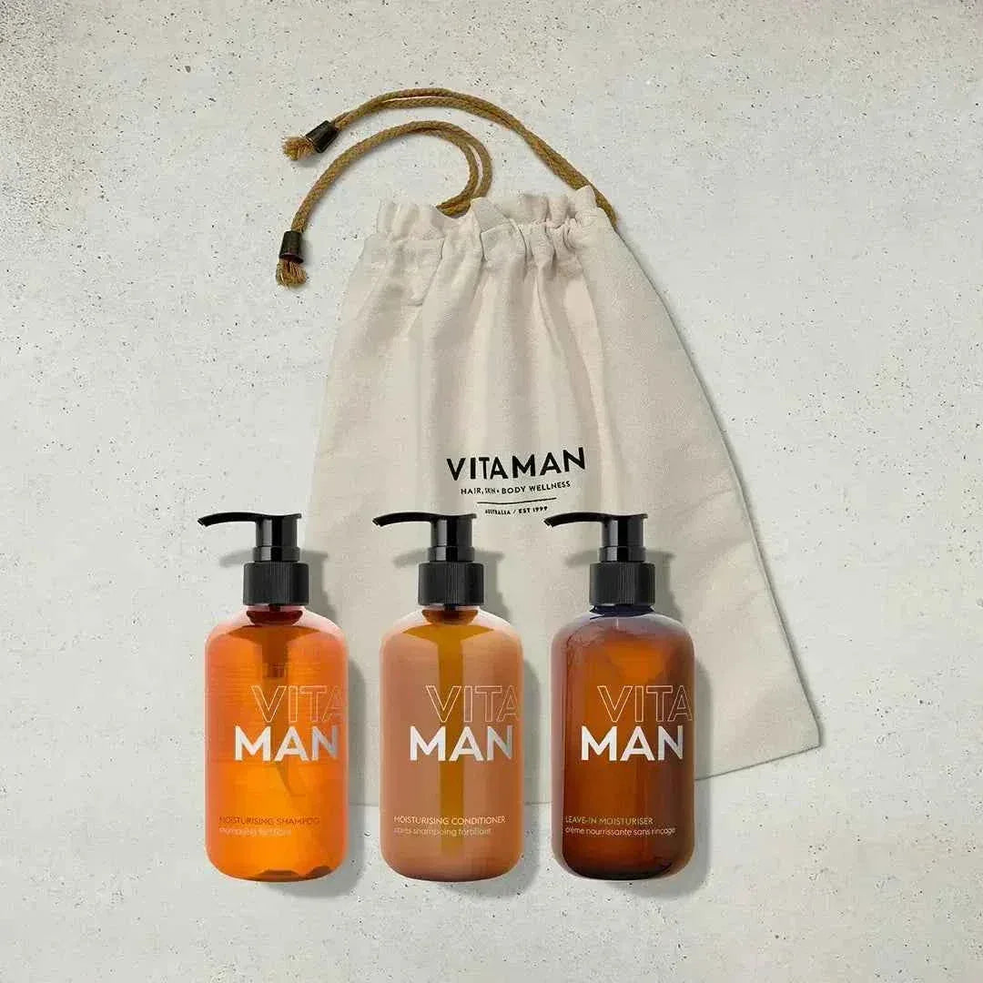 VITAMAN Australia Dry Hair Solution Kit gift set with shampoo, conditioner, and treatment products for damaged hair.