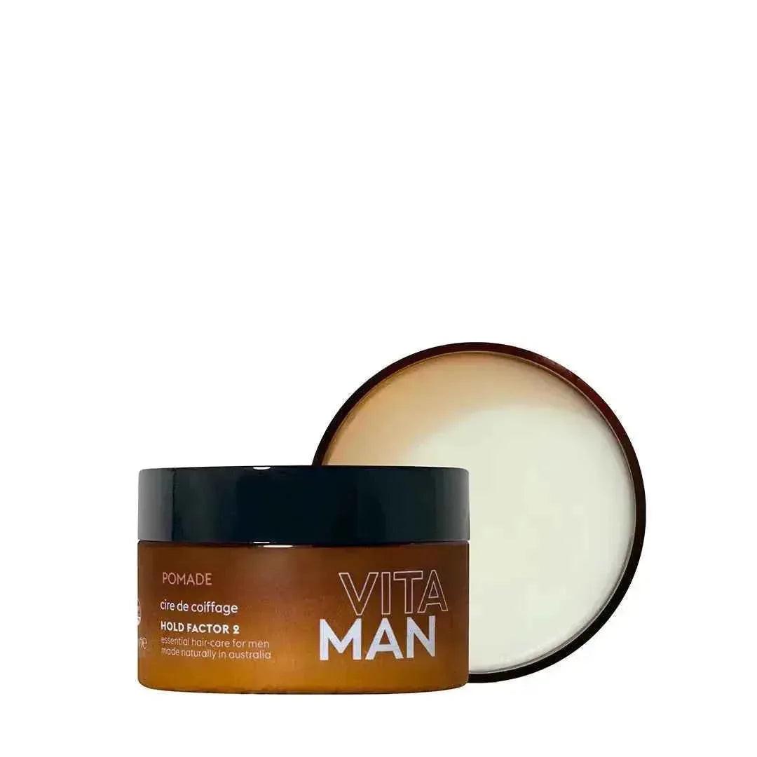VITAMAN Australia hair pomade in 100g jar, styling product with a smooth, natural finish for men's hair grooming.