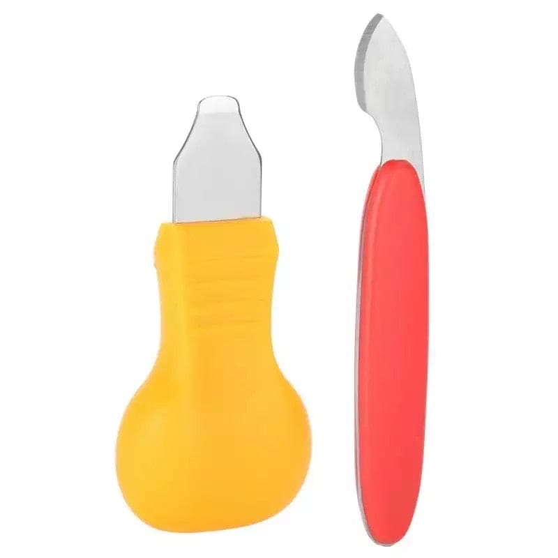 Set of watch back cover remover tools, including knives and a bottle opener, for watch repair and maintenance.