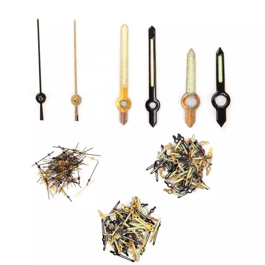 Set of 300 white watch hour, minute, and second hands with screws, compatible with watch repair and maintenance.
