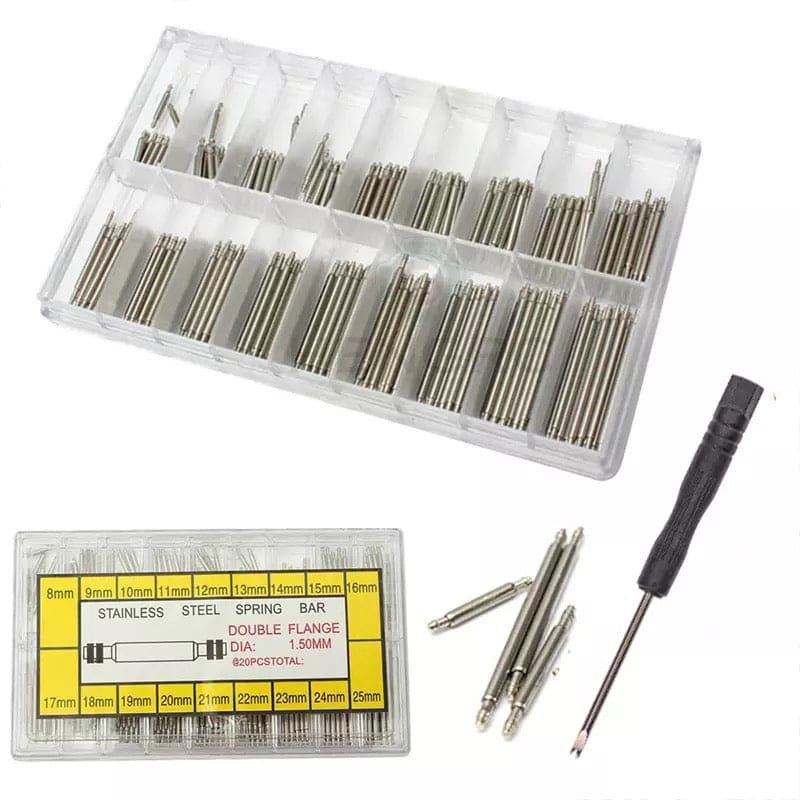 Watch strap springs for watch tools, featuring small metal springs to assist with strap adjustments and repairs.