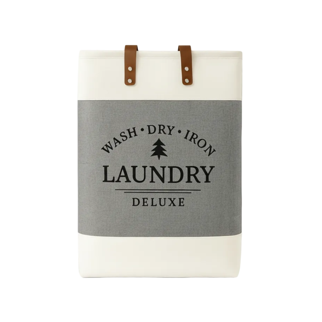 Nest & Stem Homewares Frankly Cotton Laundry Deluxe Hamper with Handles, white laundry basket on white background