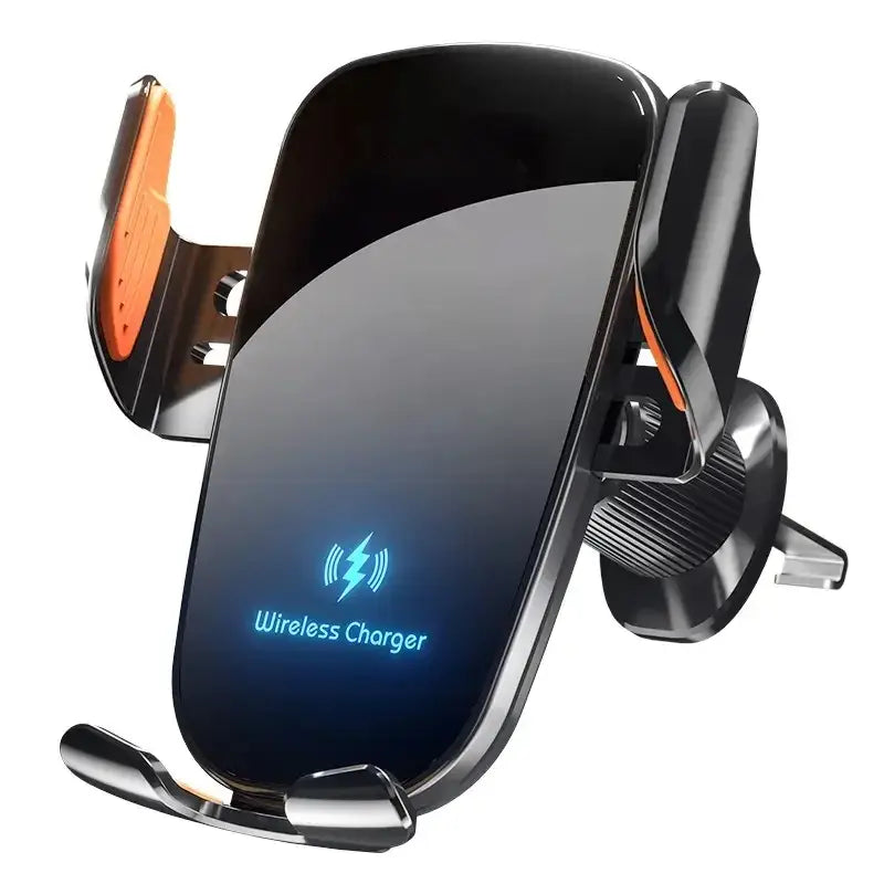 Black 9eight5 Habicare wireless car charger with 15W fast charging, mounted in a vehicle for easy phone charging on the go.