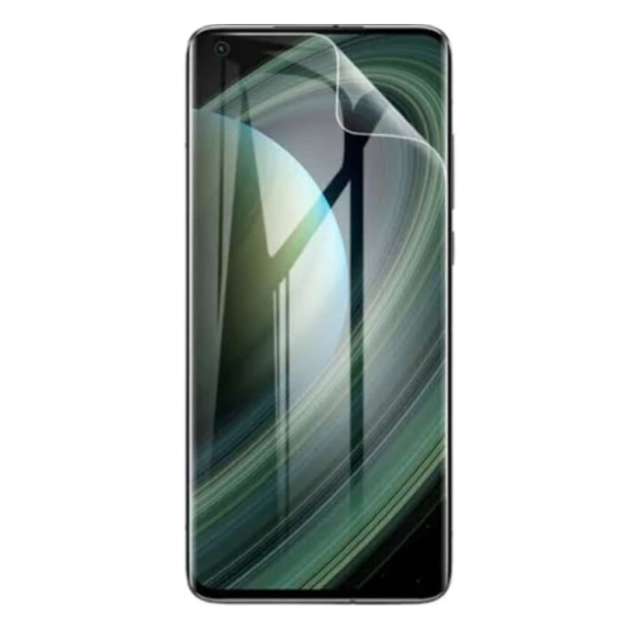 Hydrogel screen protector for Xiaomi Mi 10 Ultra by 9eight5, showing a close-up of the clear, flexible screen protection on the device.