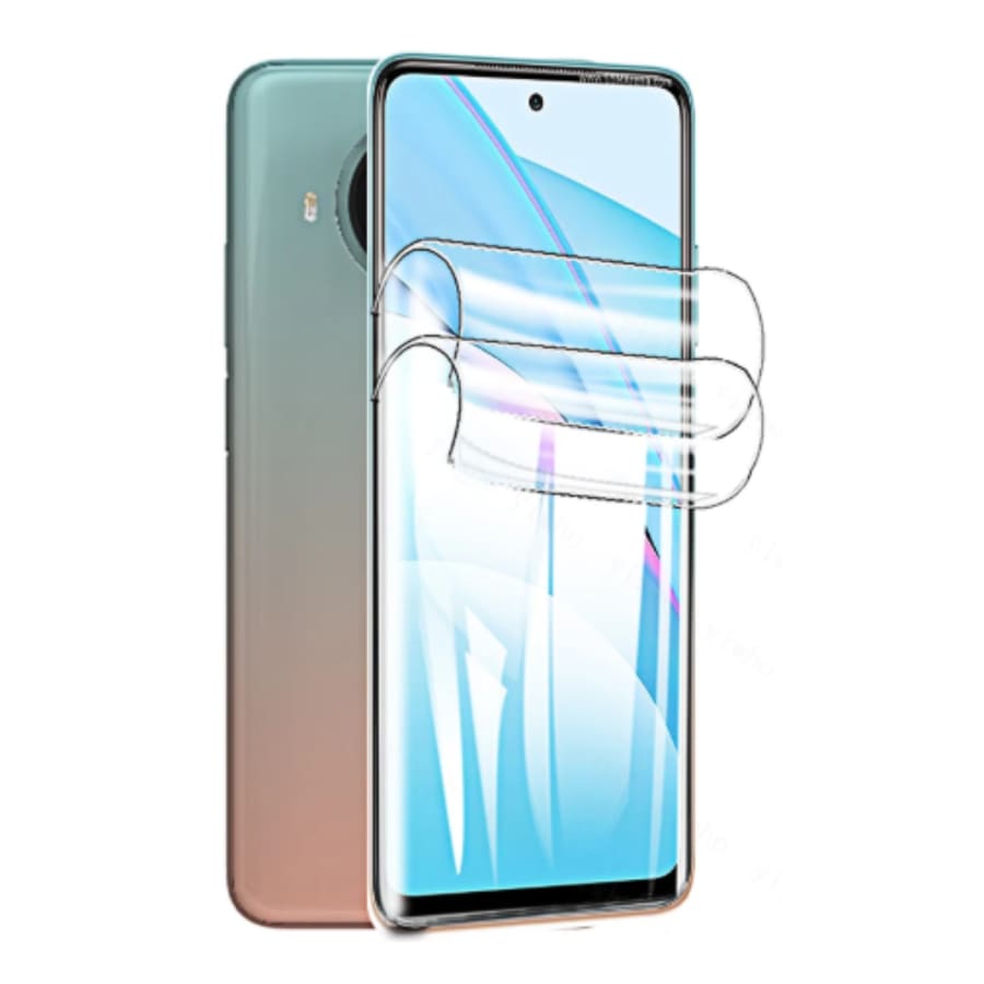 Hydrogel screen protector for Xiaomi Mi 10T Lite by 9eight5, showing a transparent film fitted on a smartphone screen.