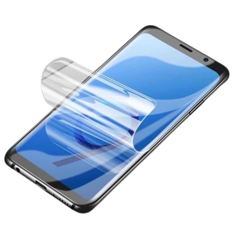 Hydrogel screen protector for Xiaomi Mi 9 by 9eight5, showing the transparent film fitting over the phone screen.