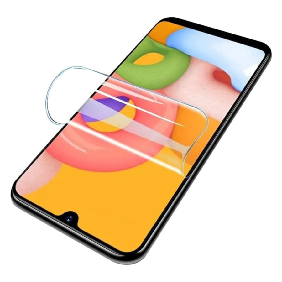 Hydrogel screen protector for Xiaomi Mi A1 by 9eight5, showing a transparent protective film on the phone screen.