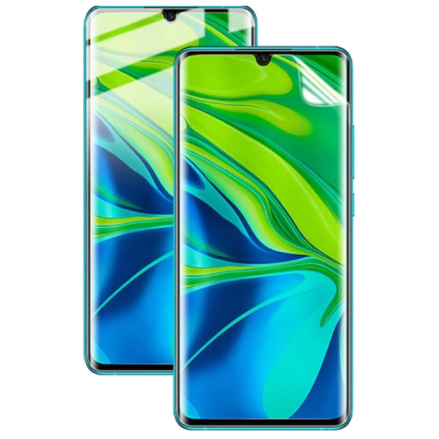 Hydrogel screen protector for Xiaomi Mi CC9 Pro by 9eight5, showing a clear, flexible film fitting the phone screen.