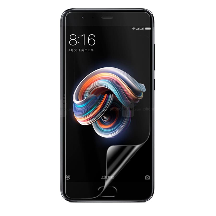 Hydrogel screen protector for Xiaomi Mi Note 3, transparent protective film by 9eight5, showing fitted on the device.