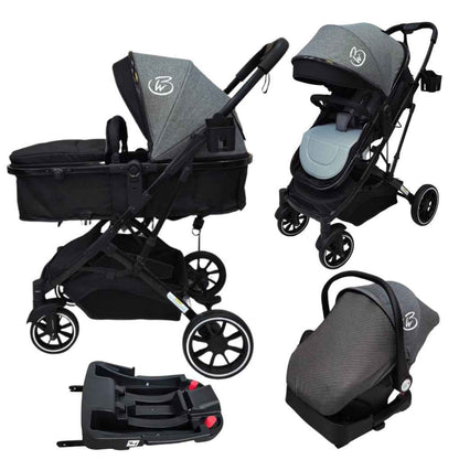 Gold Series 3-in-1 Travel System - Bassinet + Stroller + Capsule with Food Tray - Grey/Black