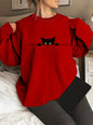 Cat Print Round Neck Sweatshirt