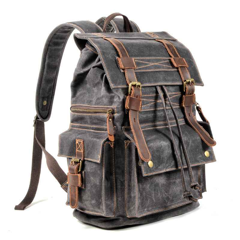Beeswax Canvas & Leather Mountaineering Bag – Waxed Canvas Travel Rucksack | Unisex | Dark Gray, Coffee, Gray Green