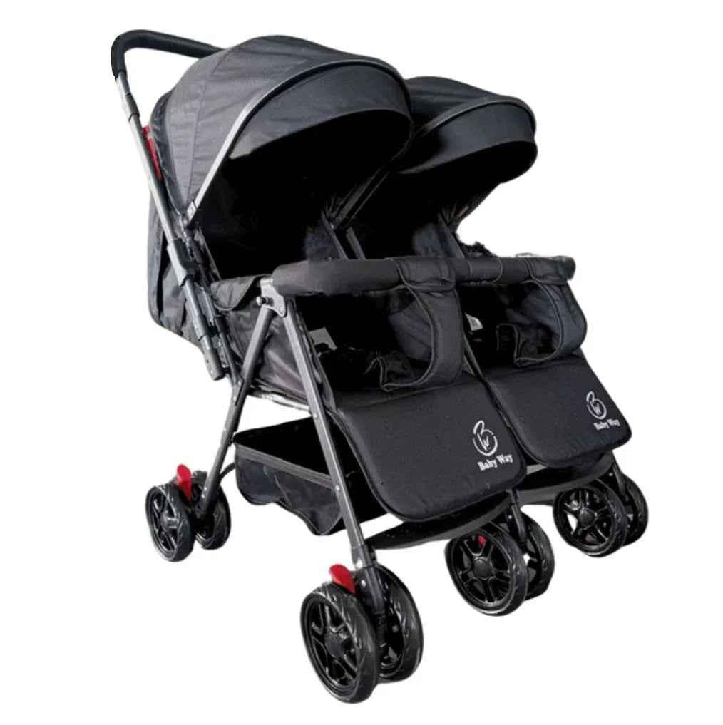 Black 2-Way Folding Compact Double / Twin Stroller + Rain Cover