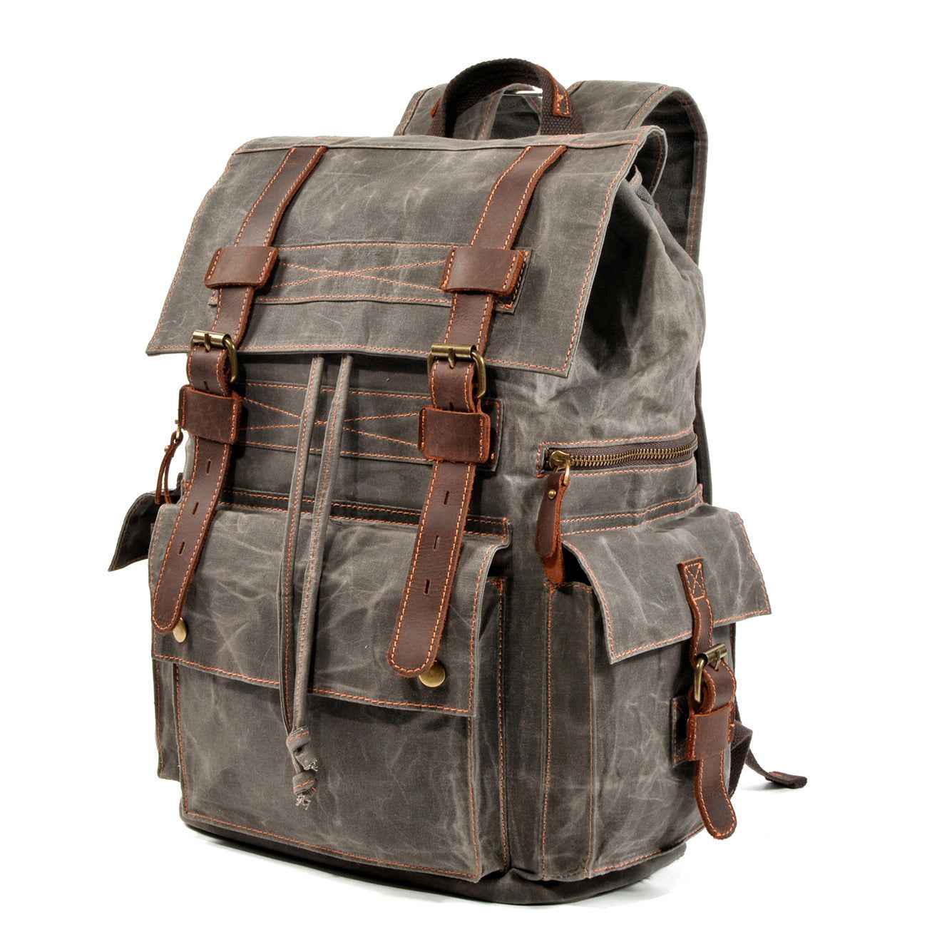 Beeswax Canvas & Leather Mountaineering Bag – Waxed Canvas Travel Rucksack | Unisex | Dark Gray, Coffee, Gray Green