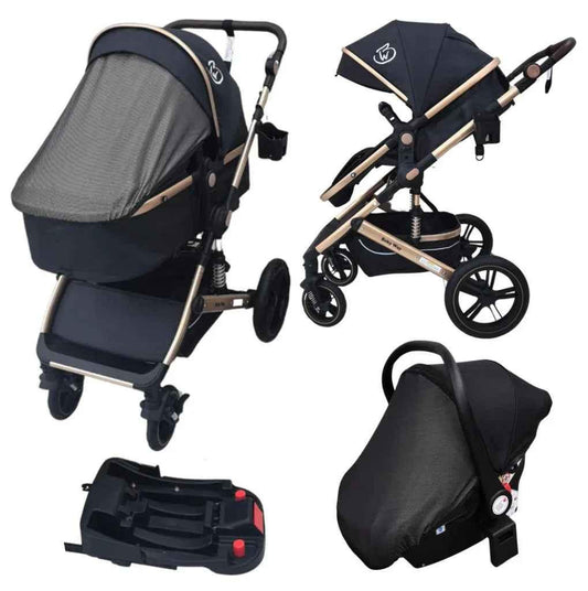 Preorder - Supra 3-in-1 Travel System – Stroller + Bassinet + Capsule Car Seat and Mattress, Food Tray - Black Gold