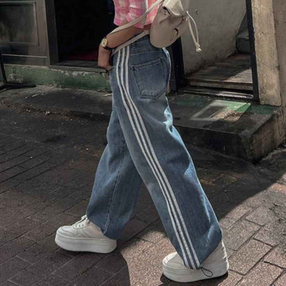 Adjustable Waist Wide Leg Denim Pants