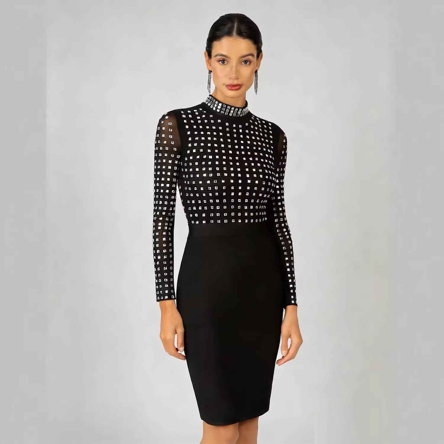 Black Rhinestone Bodycon Bandage Dress