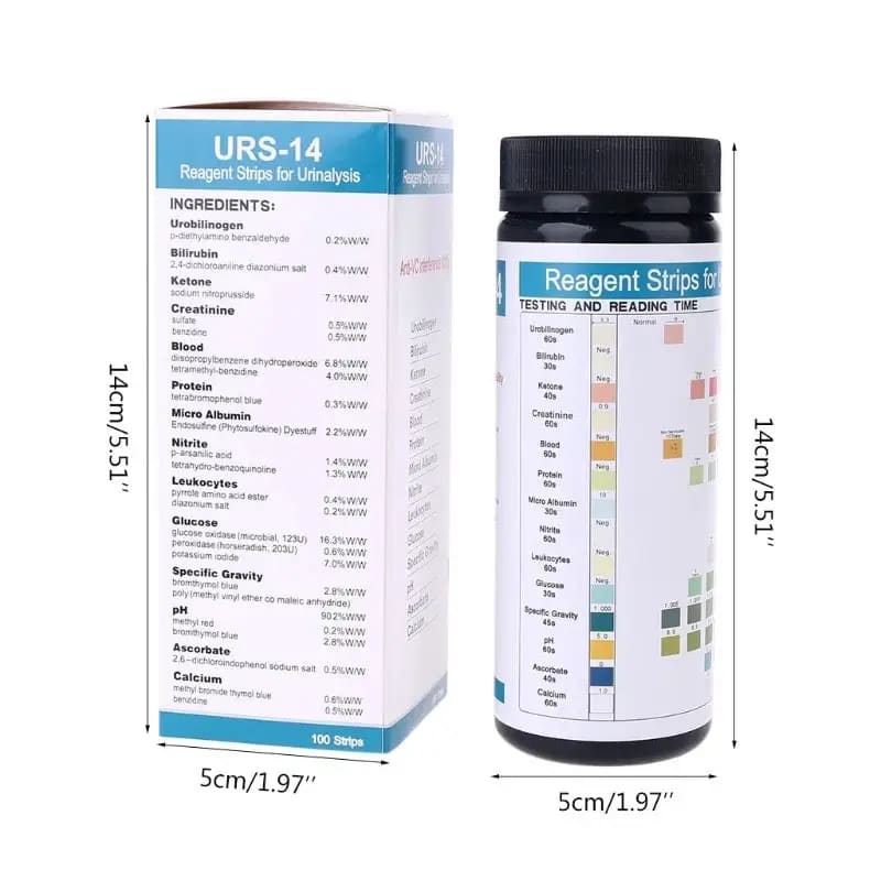 100 Strips URS-14T Urinalysis Reagent Strips  - 14 Parameters 9eight5