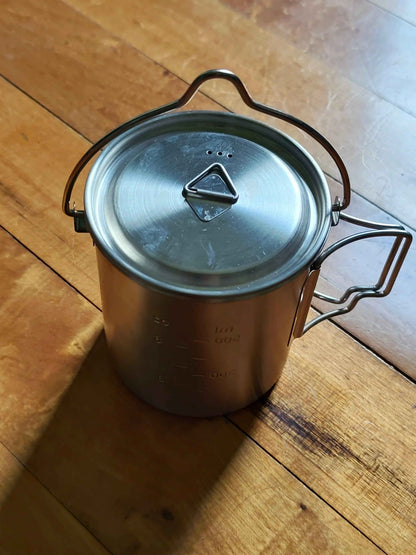 750ml Stainless Steel Camp Cook Pot with Lid & Hanging Hook - Fire & Gas Compatible
