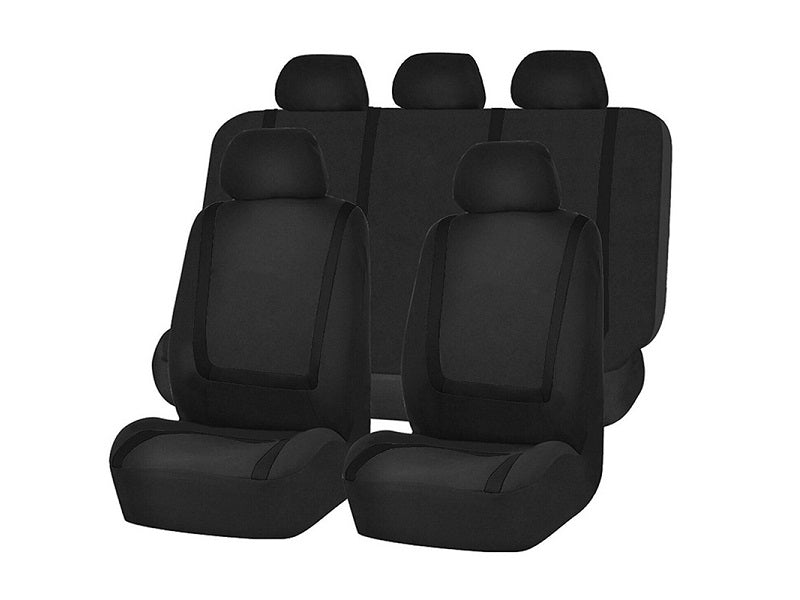 Car Seat Cover 5 Seater Full Set Front Rear Cushion Mat Protecto Polyester BLACK dealonline.co.nz