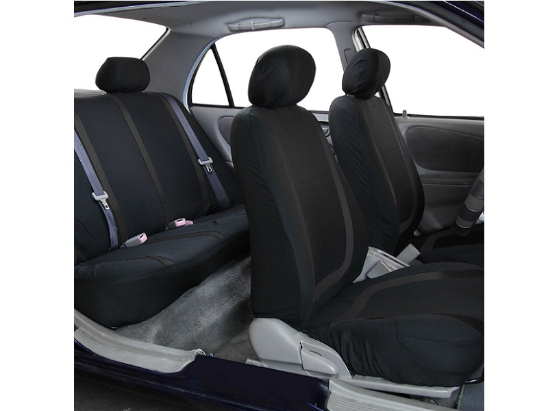 Car Seat Cover 5 Seater Full Set Front Rear Cushion Mat Protecto Polyester BLACK dealonline.co.nz