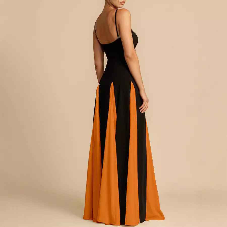 A halter dress with a large skirt hem