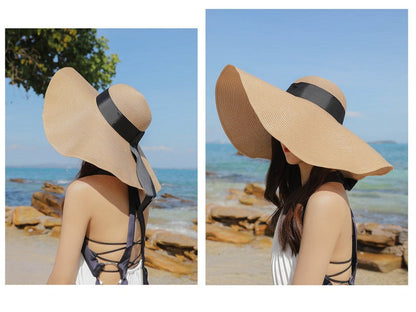 NAVY- 16cm Wide Brim Women Lady Sun Straw Hat Floppy Derby Summer Beach Cap dealonline.co.nz
