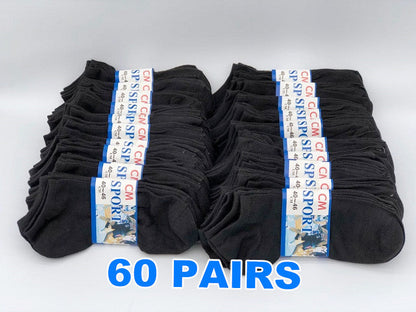 (60 Pairs) Thin Ankle Socks - BLACK - M7-11/ W8-12 dealonline.co.nz