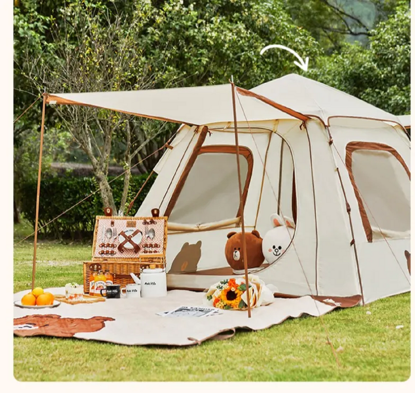 Mobi Garden x LINE FRIENDS Auto Tent 3–4 Person – Brown Bear MGD2435