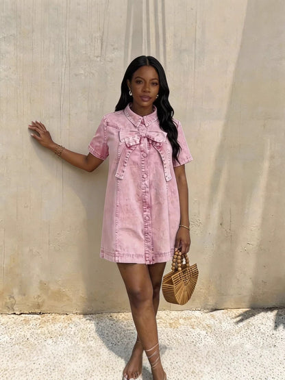 Bowknot A-Line Denim Dress