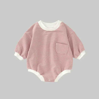 Striped Bubble Romper - Salmon