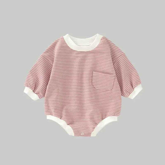 Striped Bubble Romper - Salmon