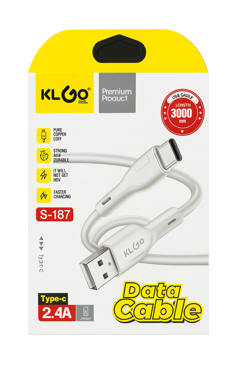 Frankly Cotton KLGO White Data Cable 2.4a Type C 3m Length Nest & Stem Homewares