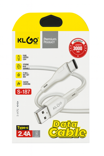 Frankly Cotton KLGO White Data Cable 2.4a Type C 3m Length Nest & Stem Homewares