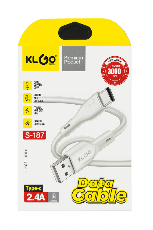 Frankly Cotton KLGO White Data Cable 2.4a Type C 3m Length Nest & Stem Homewares